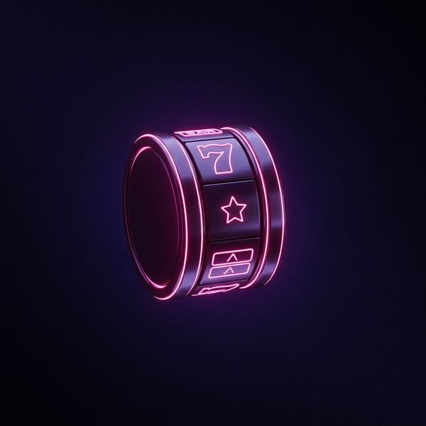 Glossy slot-reel cylinder glowing with neon rim-light